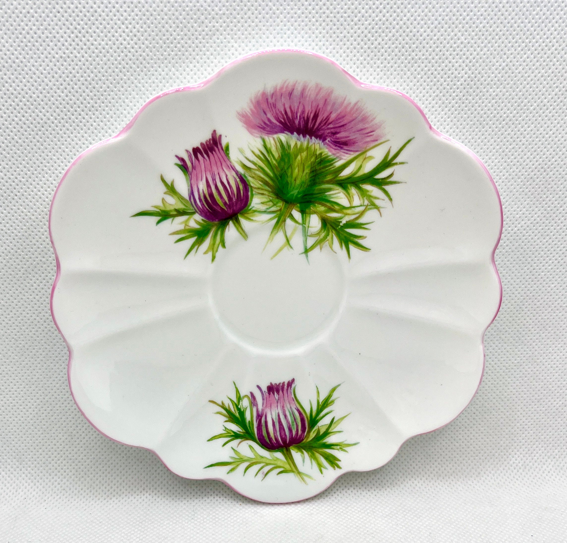 Vintage teacup and saucer Shelley Bone China Thistle pink purple