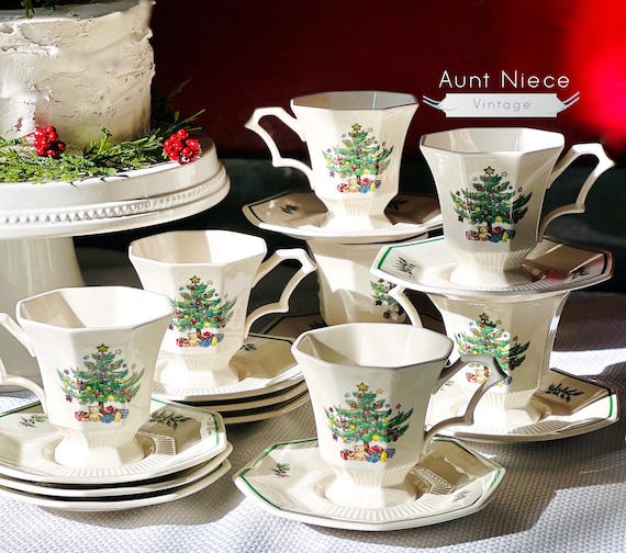 Sets and singles Vintage Teacups and Saucers Nikko Christmastime Christmas Tree and teddy bear octagon shaped cup saucer vintage coffee cup