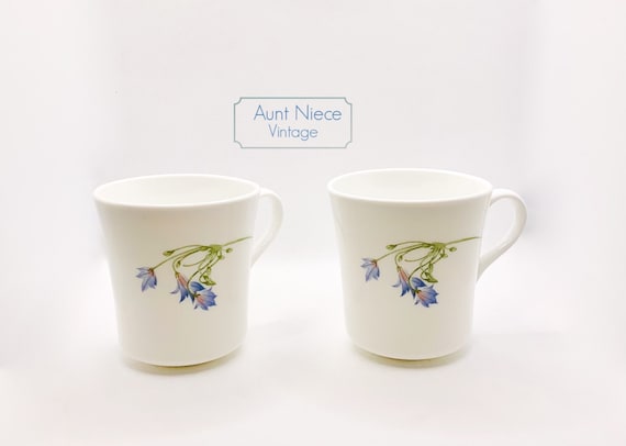 Set of Vintage Corning Coffee mugs "Blue Dusk" pattern corningware corelle pyrex bluebell flowers coffee cups c.1990s