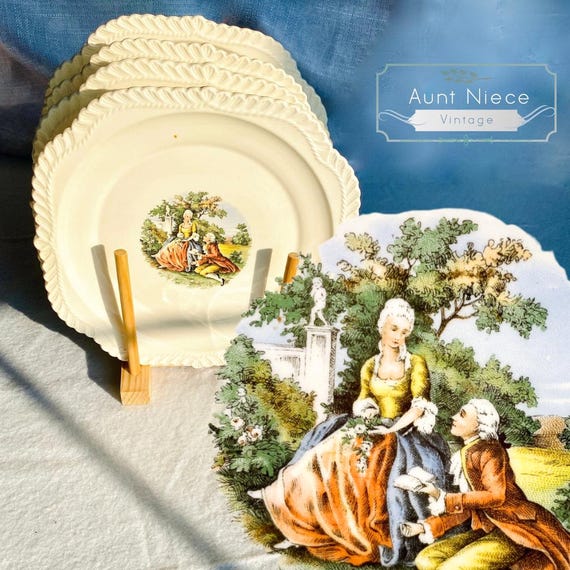 Vintage Harker Pottery Plate: Victorian Couple Design, 8''