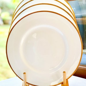 Vintage Royal Worcester Viscount Dinner Plate: White Gold XO Rim, 1960s 4 Dinner Plates
