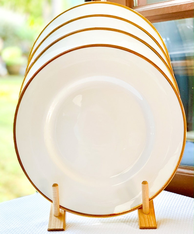 Vintage Royal Worcester Viscount Dinner Plate: White Gold XO Rim, 1960s 4 Dinner Plates