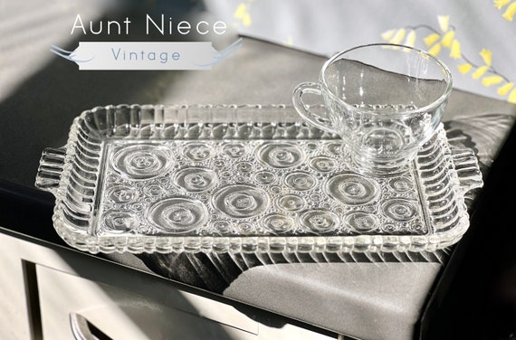 Sets and single Vintage Anchor Hocking glass snack plate and teacup vintage tea set c.1950s