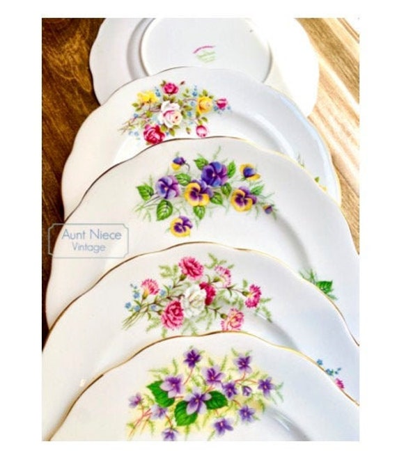 Vintage Floral 8'' Plates mix match | Queen Anne China Country Gardens| Roses Pink Carnations Lilacs Purple Pansy | Vintage Flower Plates