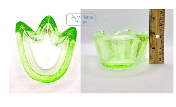 Vintage Mikasa green glass Tulip, vintage tea light holder, heavy green glass, vintage votive,  4"x 4" x 2''