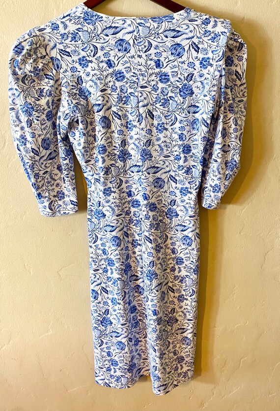 1980s Vintage blue Floral Dress / 80s 90s Blue Wh… - image 4