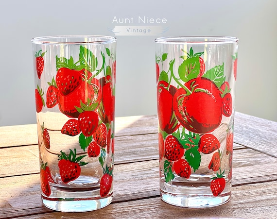 Sets and single Vintage Cherry and Strawberry Drinking Glasses approx 10oz