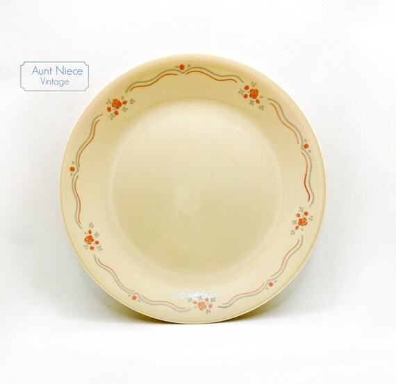Selection of Vintage Corelle by Corning English Breakfast 8.5'' Plates ivory with pink flowers blue and pink wavy lines c.1990s
