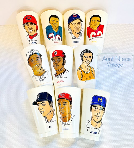 mix match vintage MLB and vintage NFL 7-11 and Skippers collectible cups vintage sports gift retro mlb retro nfl gift c.1970s