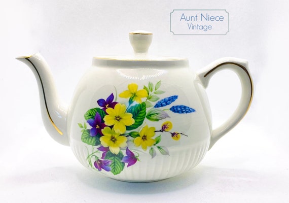 Vintage Teapot Wood and Sons Ellgreave Yellow Blue Purple Flower teapot or cocktail pitcher