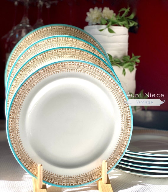 Sets and single Antique plates Royal Worcester Dinner Plates 10.5''  turquoise and ornate brown trim c.1888