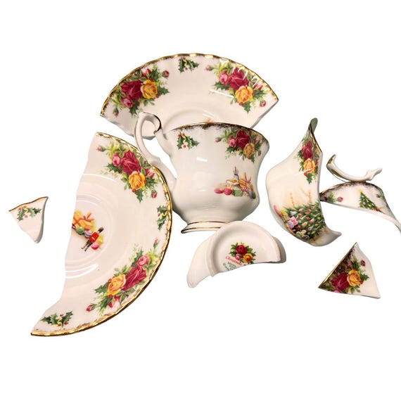Broken Royal Albert Christmas Magic pieces for craft, jewelry tile work bone china craft