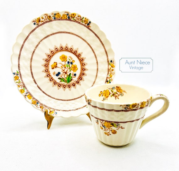 Vintage Copeland Spode "Buttercup" demitasse or espresso yellow red blue floral cup and saucer c.1960s