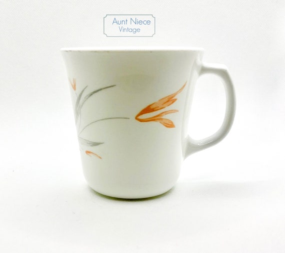 Vintage Coffee Mugs Corelle Corning Desert Rose pattern orange pink flower grey stem sets and single mugs available