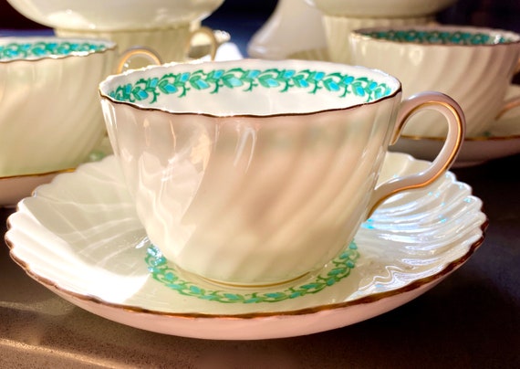 Vintage Minton Teacup & Saucer: Lady Rodney Bone China, Floral Garland, 1950s