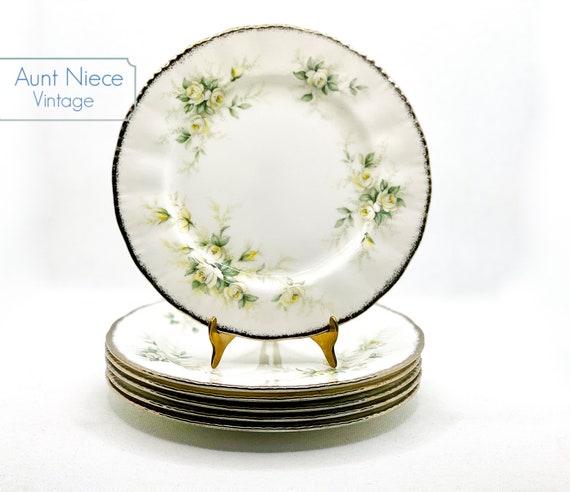 Vintage 6'' plates Paragon Bone China "First Love" plates sets and single plates white and yellow roses with platinum border wedding plate