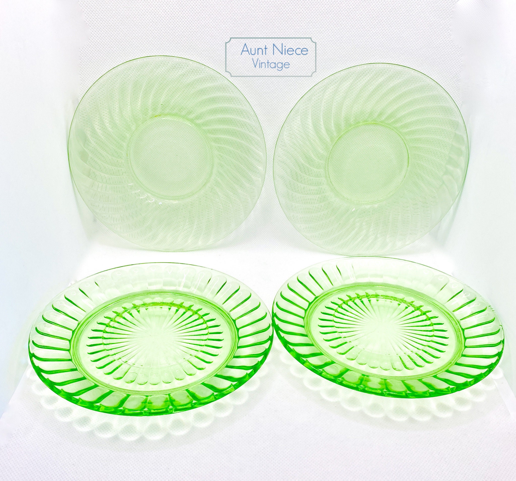 Vintage midcentury green glass 6'' dessert plates SET OF 4 green