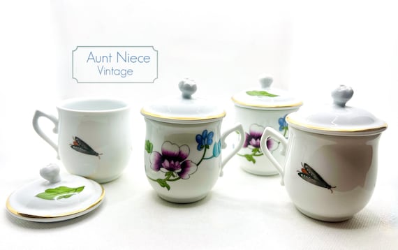 Vintage Royal Worcester Astley Pot de Crème: Floral Espresso Cup with Fly