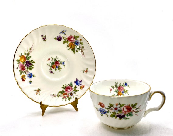 Vintage Minton Bone China Teacup and Saucer Set - "Marlow" Floral Design
