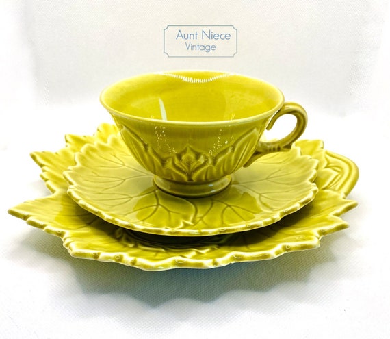 Vintage teacup and saucer trio set Steubenville Woodfield "Golden Fawn" 3 piece set c.1950's