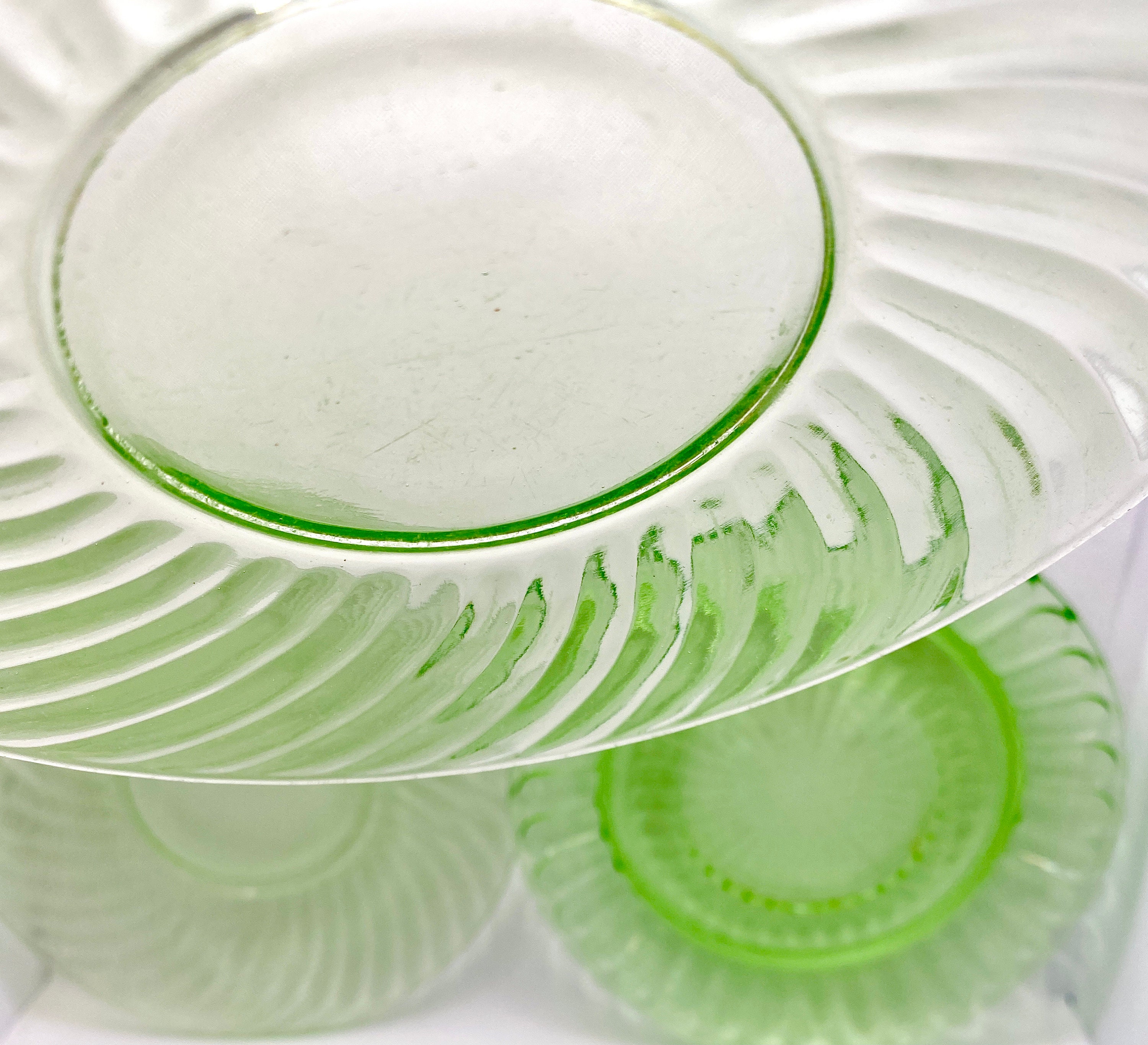 Vintage midcentury green glass 6'' dessert plates SET OF 4 green