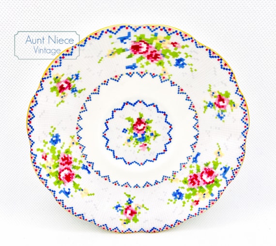 Vintage Royal Albert Petit Point Saucer Only ||  Royal Albert Petit Point Orphan Saucer || Cross stitch pattern dish || Needlepoint