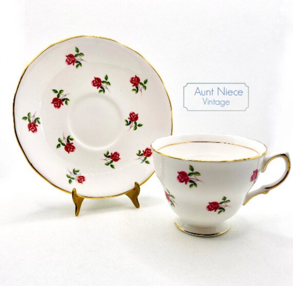 Vintage Teacup and Saucer Colclough rose chintz with gold accent vintage pattern 7433 or Frangrance