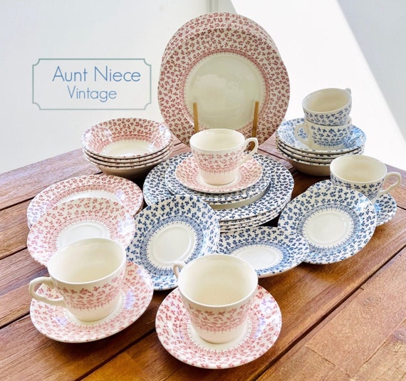 Mix and Match Vintage English Ironstone Dishes Blue Provence Red Provence plates, bowls, teacups and saucers sold separately replacements c