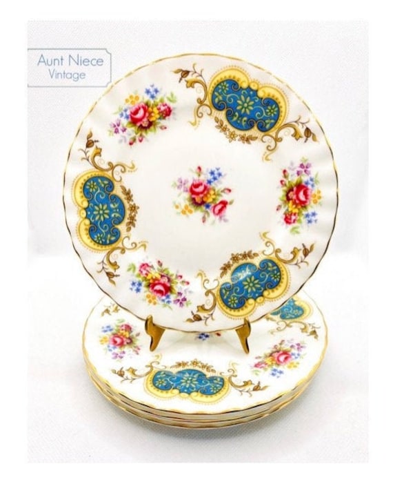 Vintage Royal Albert Berkeley Dessert Plates: Floral Gold Gilt, Set of 4