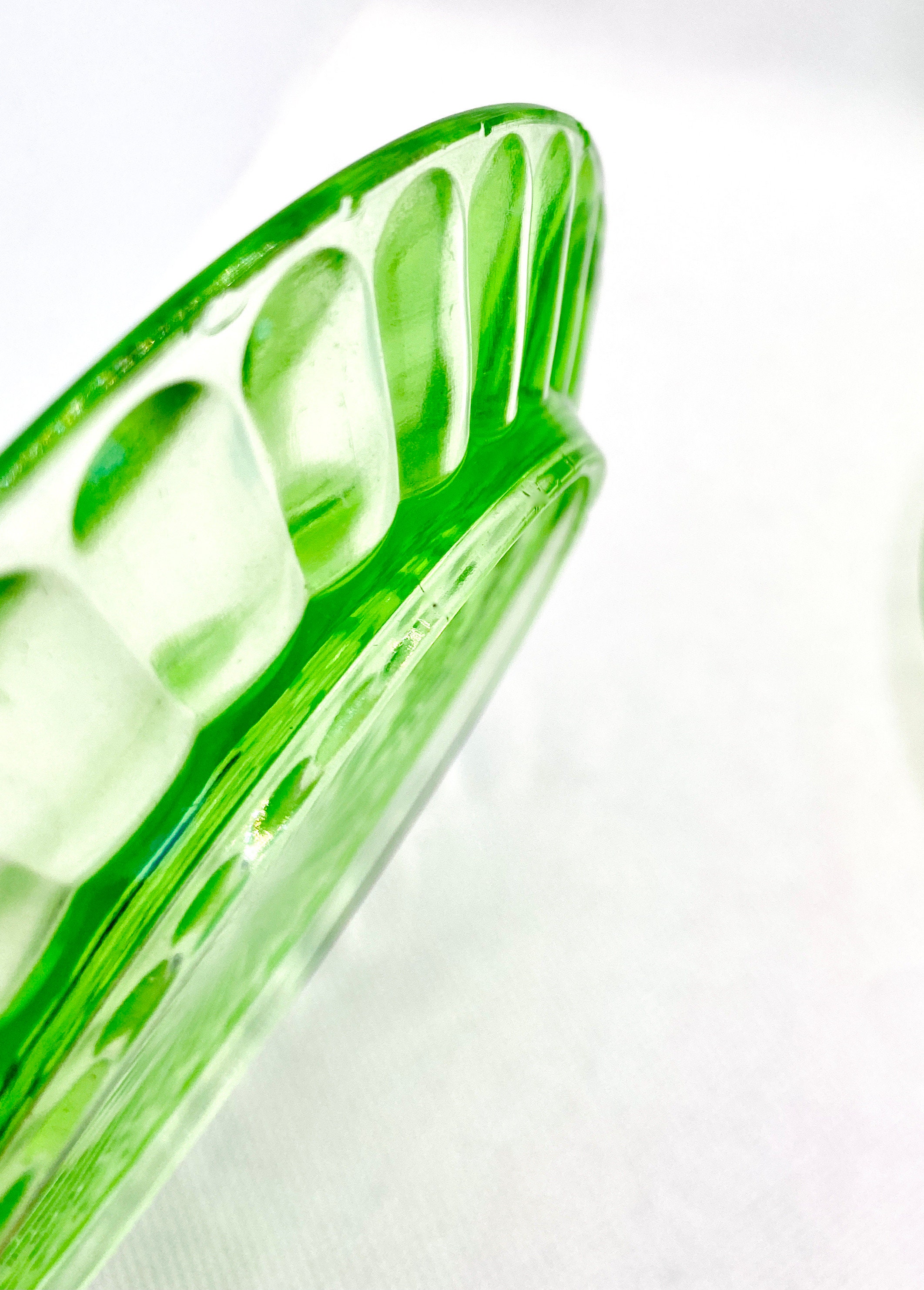 Vintage midcentury green glass 6'' dessert plates SET OF 4 green