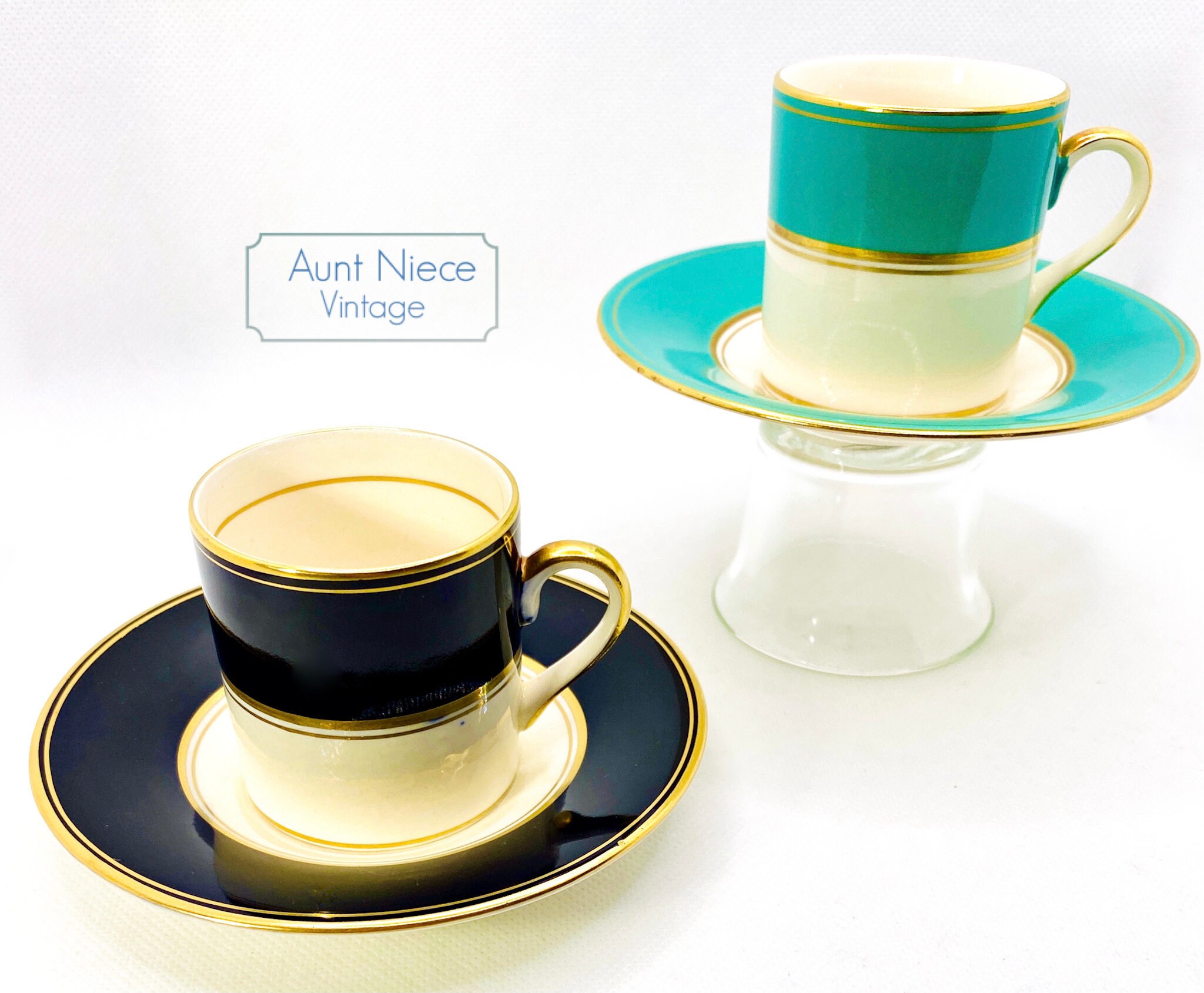 Elegant Durable and Colorful Porcelain Espresso Cup and Saucer Set - Gold, 2 oz. Set of 6, Size: 2.25 x 3 x 2.25