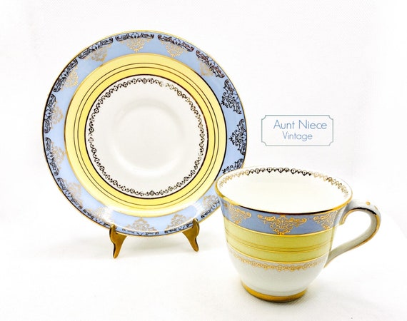 Vintage teacup and saucer Royal Stafford Purple Yellow Gold paisley vintage c.1950's