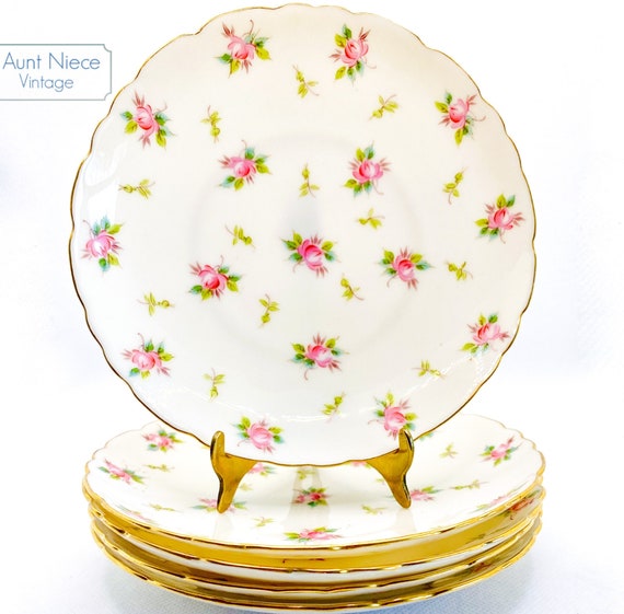 1900's Antique rosebud plate CAC American Belleek Lenox Plates Pink Rose Buds with gold scalloped edge 5.5'' Ceramic Art Company Chicago