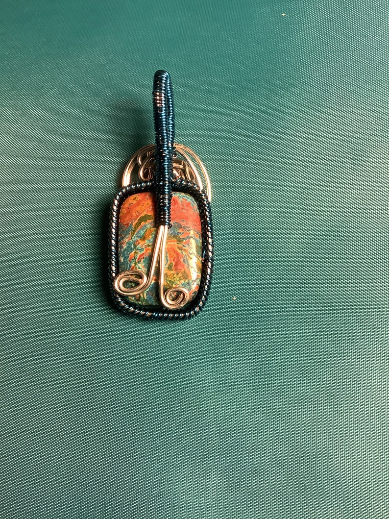Painted Jasper Gemstone Wire Wrapped Pendant Etsy