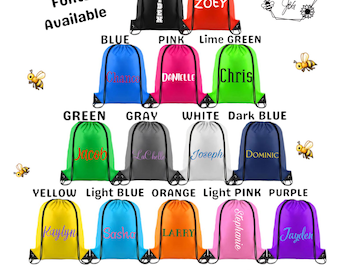 NAMES ONLY Drawstring Bags, Backpack, Tote, polyester, Cinch bag, Bulk Discount, Sport, Team, Baseball, Basketball, Football, Halloween Bag