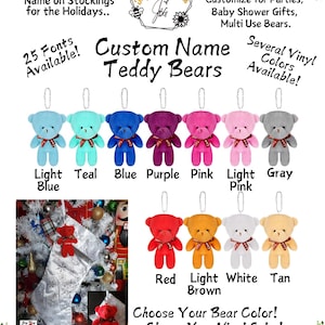 Keychain Teddy Bear, Christmas Tree Ornament, Custom Name for Stockings, stuffed bear, gift, for Bag Purse Backpack, Keepsake, Decor, Memory