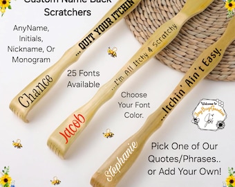 Back Scratcher, Solid Bamboo Wood, Custom Name, Personalized Quote, Long Handle, Sturdy, Stocking Gift, Her, Him, Kids, Christmas, Halloween