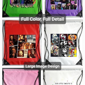 FULL COLOR Custom Image Drawstring Bag, Backpack, Tote, Cinch Bag, Bulk Discount, Sport, Team, Baseball, Basketball, Football, Halloween Bag