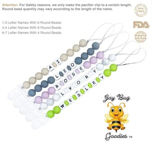 UP TO 6 Letters] Custom Name 9mm, 9mm, 12mm Large Letter Silicone Bead Pacifier Clip, Binky Clip, Dummy Clip. Personalized.