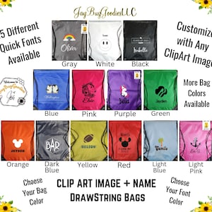 CLIP ART BILD + Name Kordelzug Taschen, Rucksack, Tote, Turnbeutel, Turnbeutel, Mengenrabatt, Sport, Team, Baseball, Basketball, Fußball, Studenten.