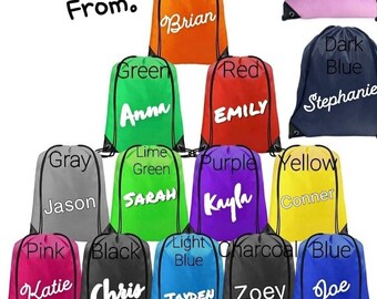 NAME ONLY Drawstring Bags, Backpack, Tote bags, gym bag, polyester, Cinch bag, bulk discounts, Sport, Team, Baseball, Basketball, Football