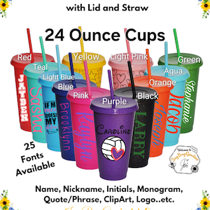 24 Ounce Plastic Tumbler with Lid & Straw. Custom Name, Cold cup, Personalized, Gift, Christmas Ideas, colorful cups, Clip Art, Students.