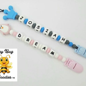 UP TO 6 Letters with Specialty Animal Bead, Large Letter Silicone Pacifier Clip, Binky Clip, Dummy Clip. Personalized. Custom Name clips image 2