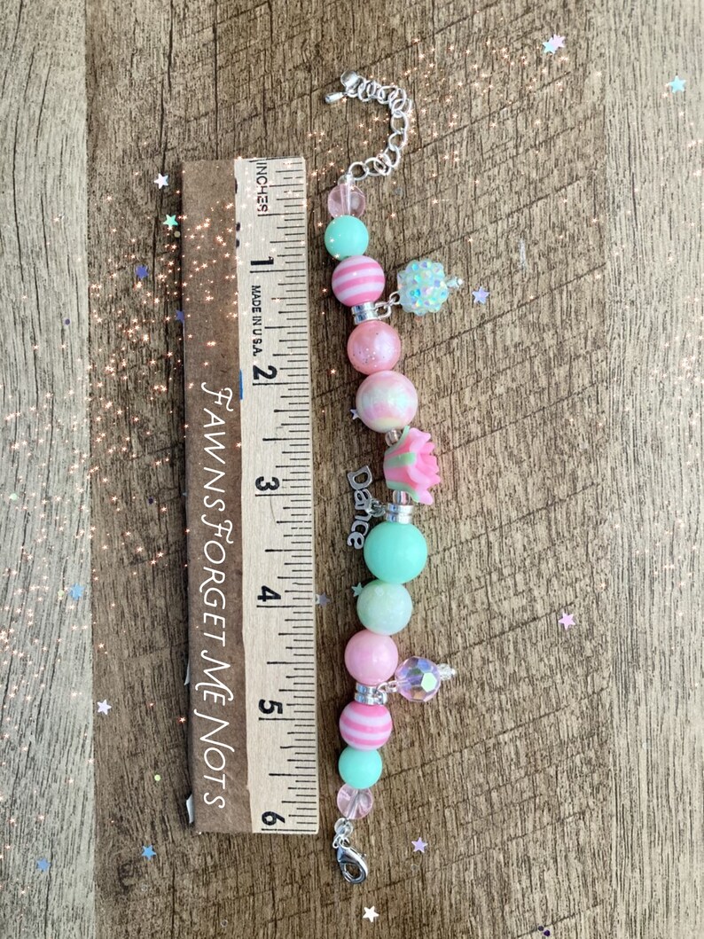Beaded Mint and Pink Rose Dance Charm Bracelet