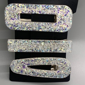 Weißer Glitzerclip| Winter Schnee | Glitzer Haarspange | Geschenke für Mädchen | Acryl clip | Haarspange aus Resin | Schimmer Haarspange