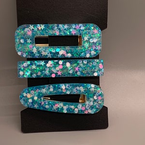 Aqua Haarspank| Haarklammern für Mädchen | Glitzer Haarspan | Geschenke für Mädchen | Acrylclip | Resin Haarspan | Schimmernde Haarklammer