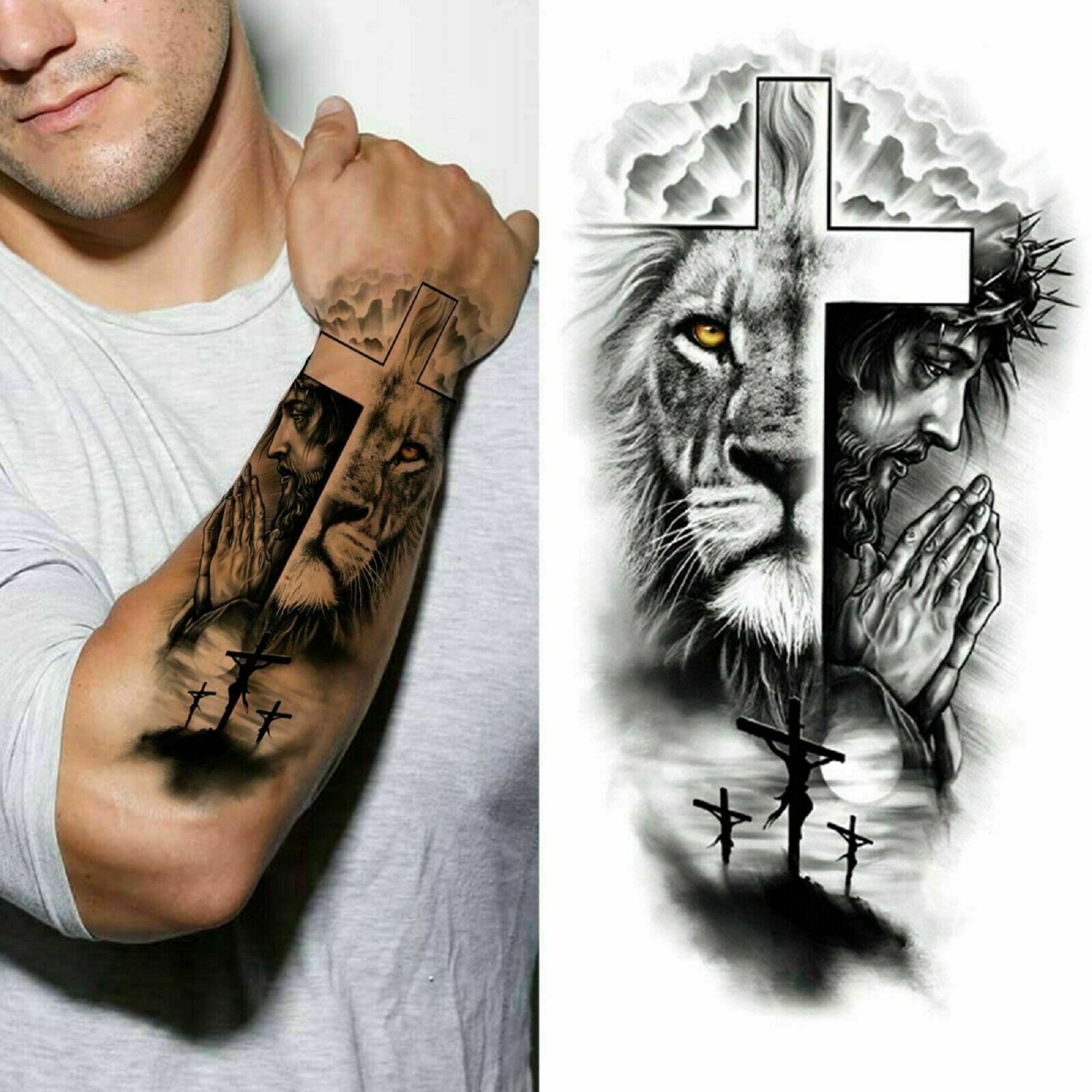 religious tattoos for men half sleeve