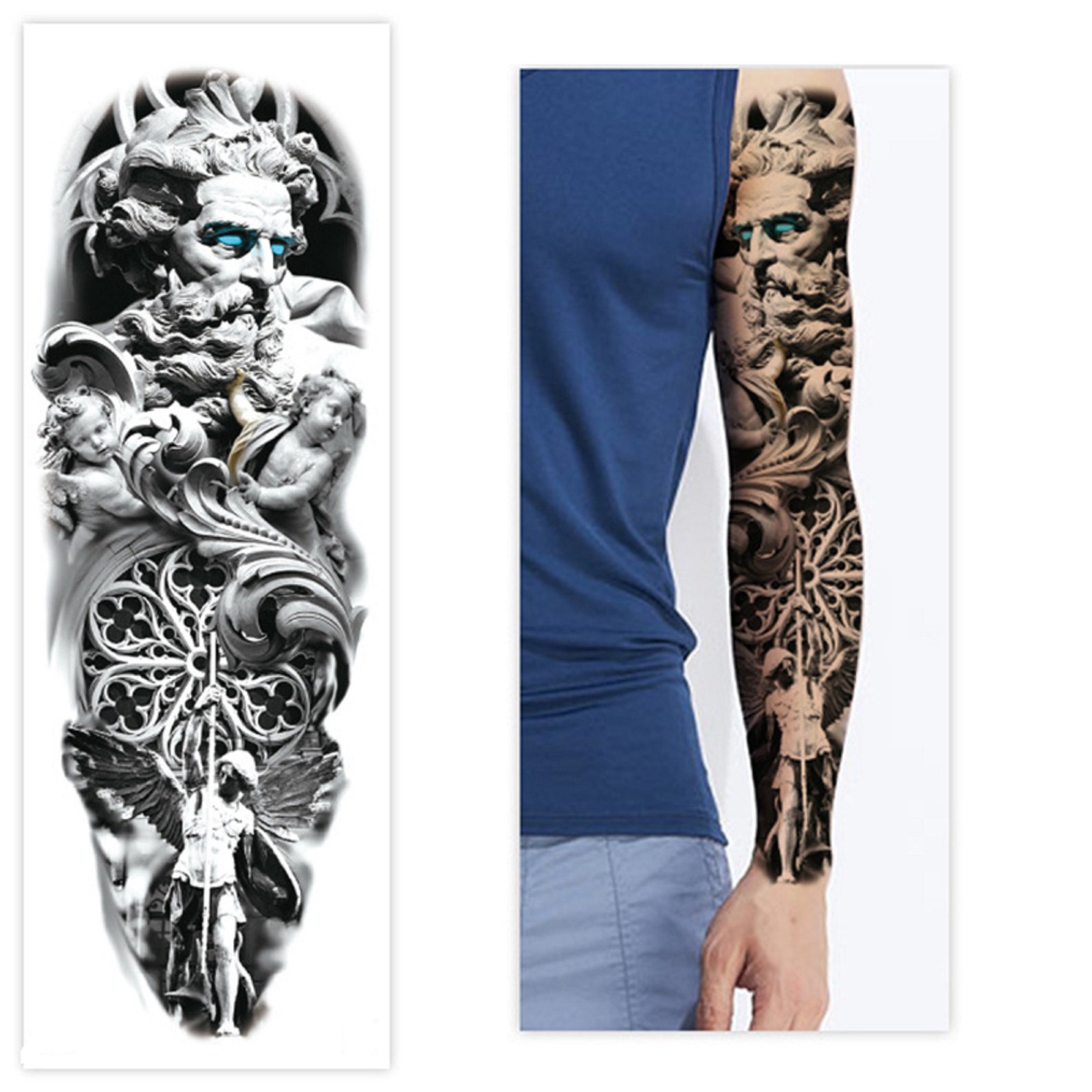 Zeus God Full Sleeve Temporary Tattoo Black & Gray Tattoos | Etsy