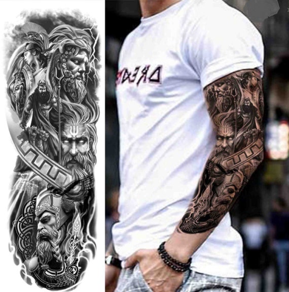 God Full Sleeve Temporary Tattoo Black & Gray Tattoos God Zeus - Etsy