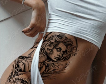 Temporary Tattoo Full Sleeve Goddess Medusa Tattoos Flower & - Etsy Sweden Temporary Tattoo Full Sleeve Goddess Medusa Tattoos Flower & - Etsy Sweden